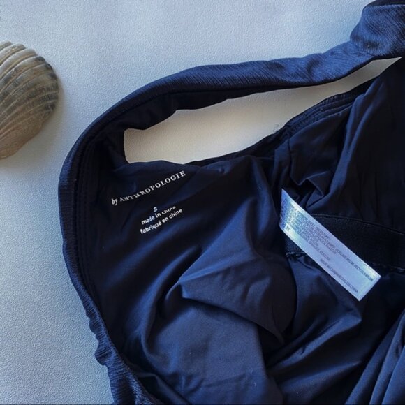 Anthropologie | High Neck One Piece Swimsuit Black Small Textured Plunge Back - Picture 15 of 16